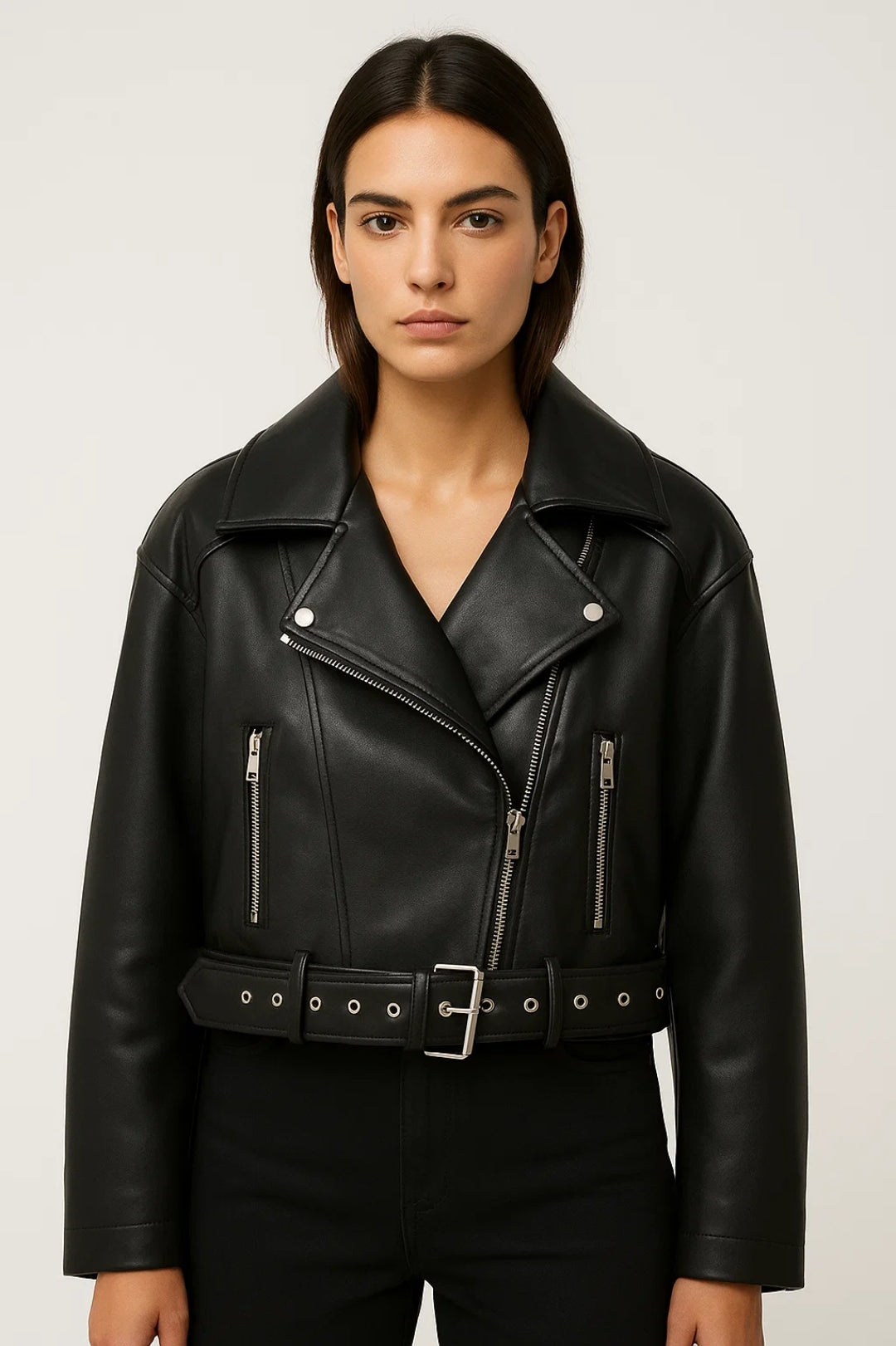 Kurze Jacke | Asymmetrischer Reissverschluss mit Gürtel | Moderner Schnitt