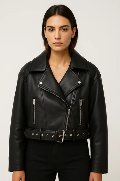 Kurze Jacke | Asymmetrischer Reissverschluss mit Gürtel | Moderner Schnitt