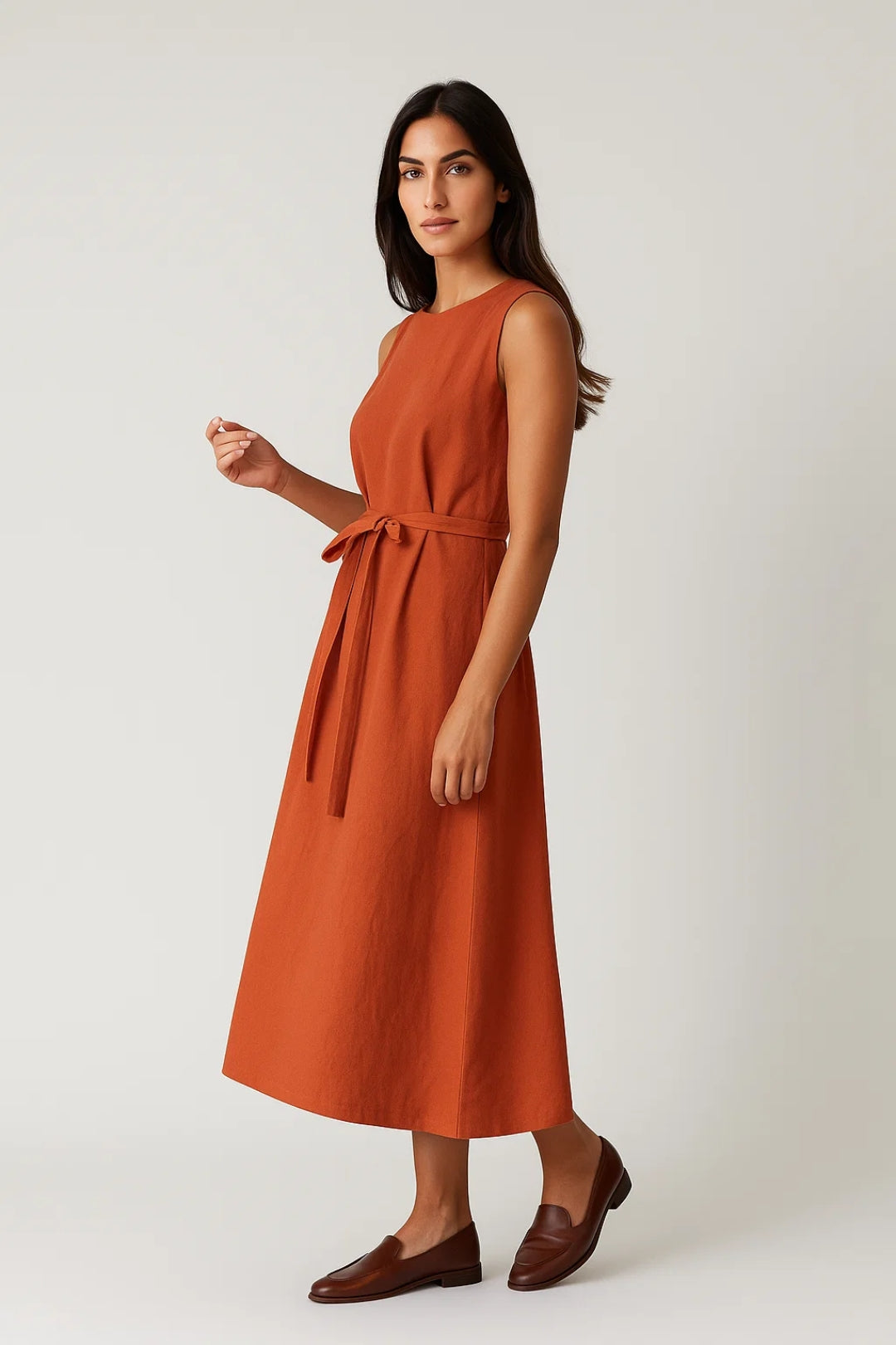 Ärmelloses Kleid | Midi mit Bindegürtel | Zeitlose Schlichtheit