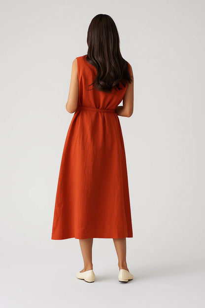 Ärmelloses Kleid | Midi mit Bindegürtel | Zeitlose Schlichtheit