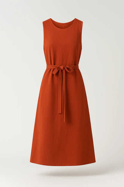 Ärmelloses Kleid | Midi mit Bindegürtel | Zeitlose Schlichtheit