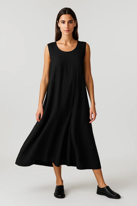 Ärmelloses Midikleid | Weit Geschnitten mit Rundhalsausschnitt | Locker und Alltagstauglich