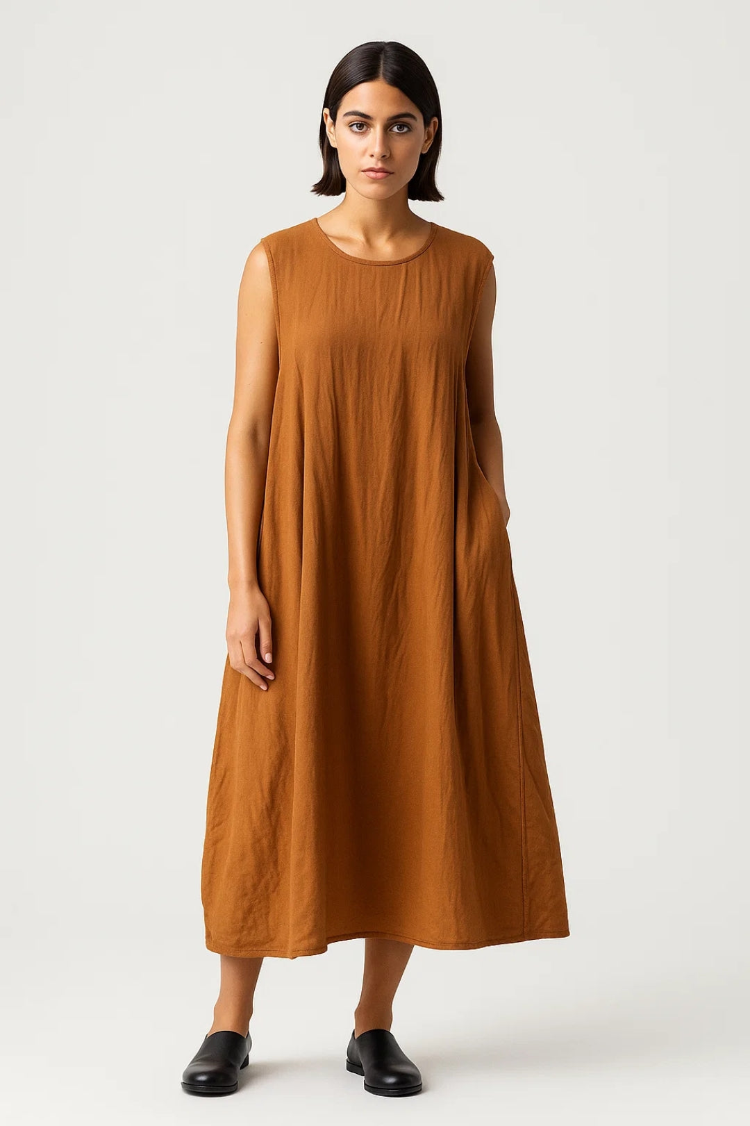 Ärmelloses Midikleid | Weit Geschnitten mit Rundhalsausschnitt | Locker und Alltagstauglich