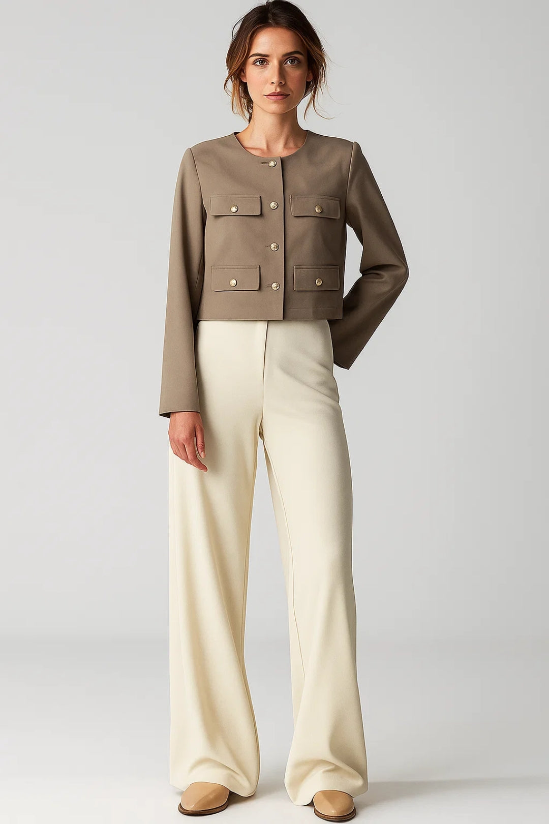 Cropped Blazerjacke | Goldknöpfe | In Weiß, Schwarz und Taupe