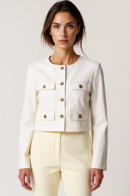 Cropped Blazerjacke | Goldknöpfe | In Weiß, Schwarz und Taupe