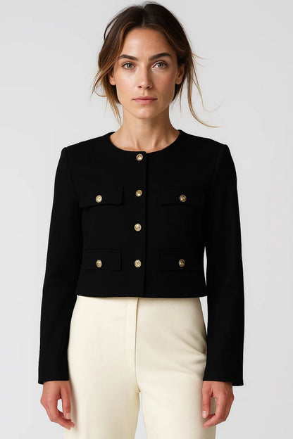 Cropped Blazerjacke | Goldknöpfe | In Weiß, Schwarz und Taupe