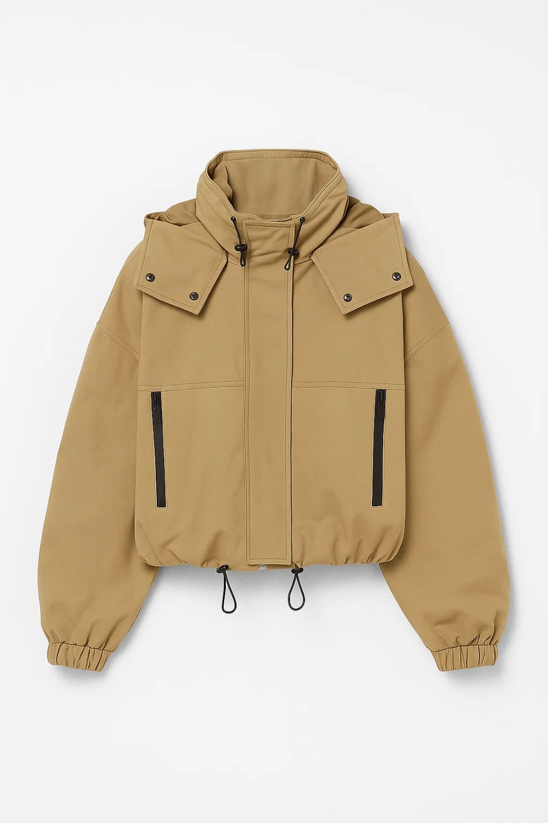 Kurze Damenjacke mit Kapuze | Technischer Stil mit Kordelzug | Funktional und Modern