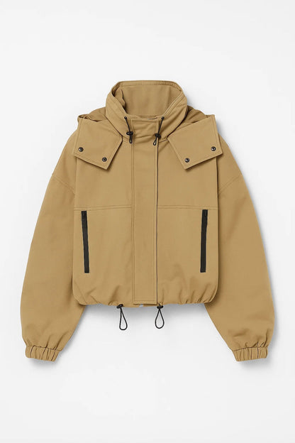 Kurze Damenjacke mit Kapuze | Technischer Stil mit Kordelzug | Funktional und Modern