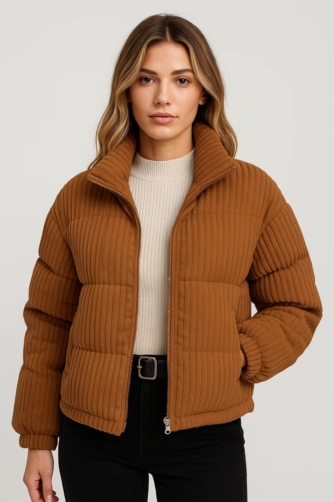 Kurze Jacke | Wattiertes Rippdesign mit Stehkragen | Warmer Komfort