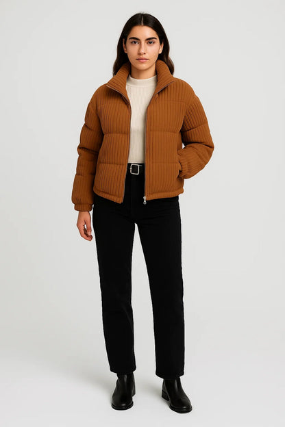 Kurze Jacke | Wattiertes Rippdesign mit Stehkragen | Warmer Komfort