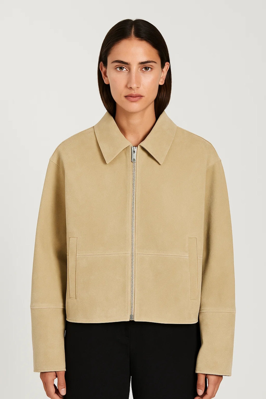 Kurze Damenjacke mit Reissverschluss | Klare Linien und Umlegekragen | Zeitlos und Vielseitig