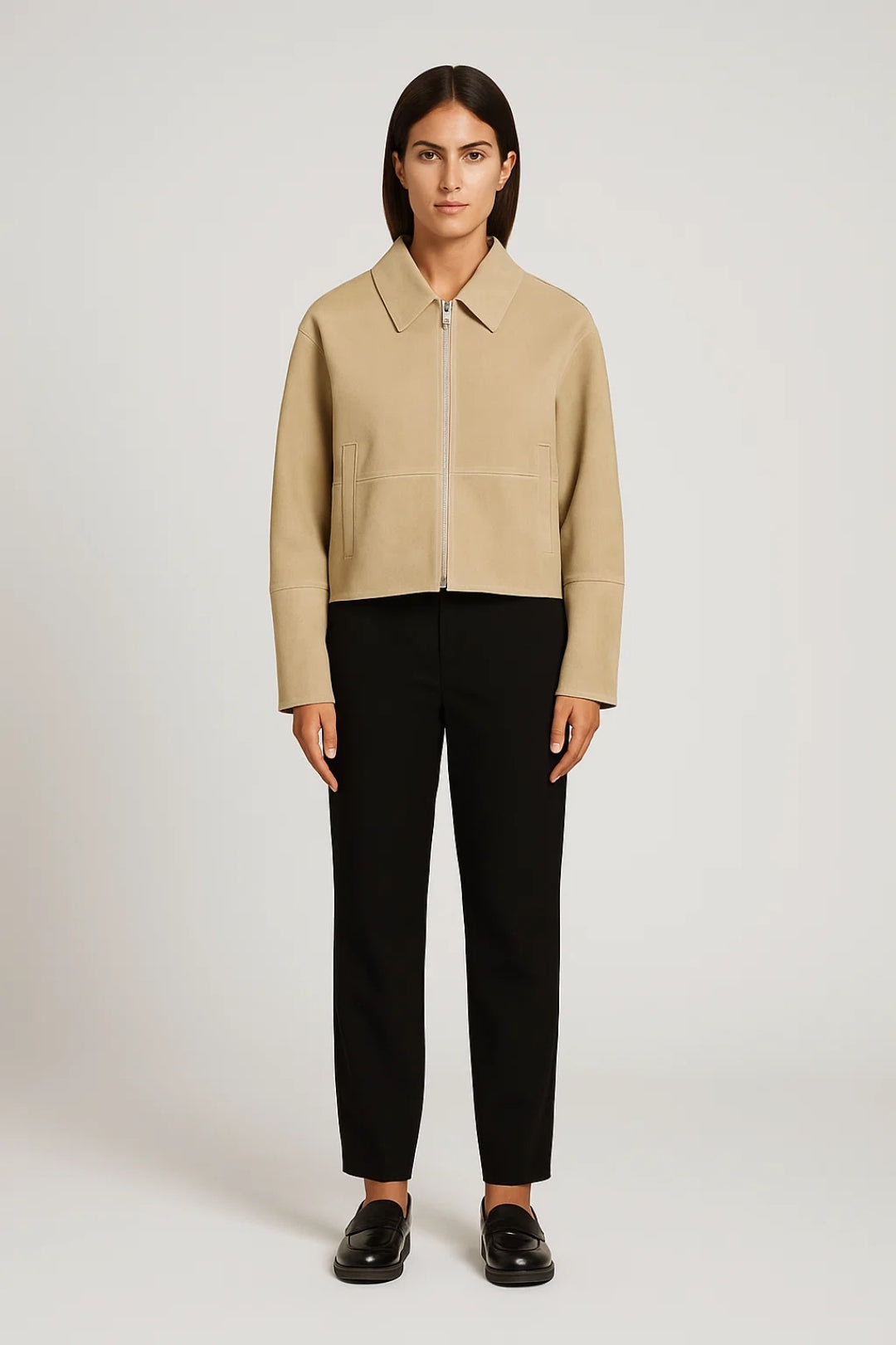 Kurze Damenjacke mit Reissverschluss | Klare Linien und Umlegekragen | Zeitlos und Vielseitig