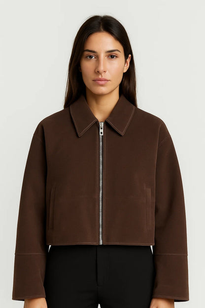 Kurze Damenjacke mit Reissverschluss | Klare Linien und Umlegekragen | Zeitlos und Vielseitig