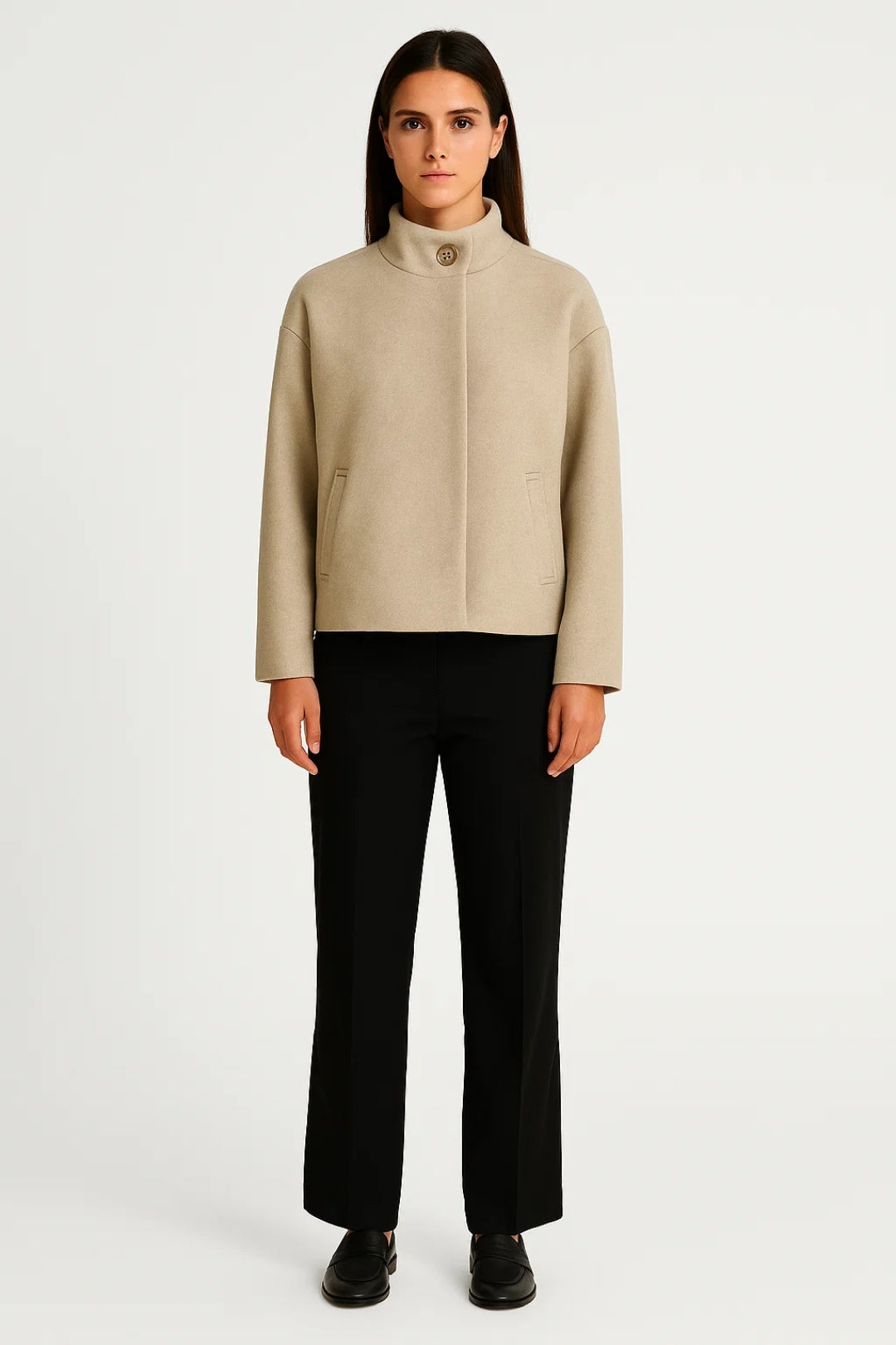 Kurze Damenjacke mit Stehkragen | Verdeckte Knopfleiste | Zeitlos und Elegant