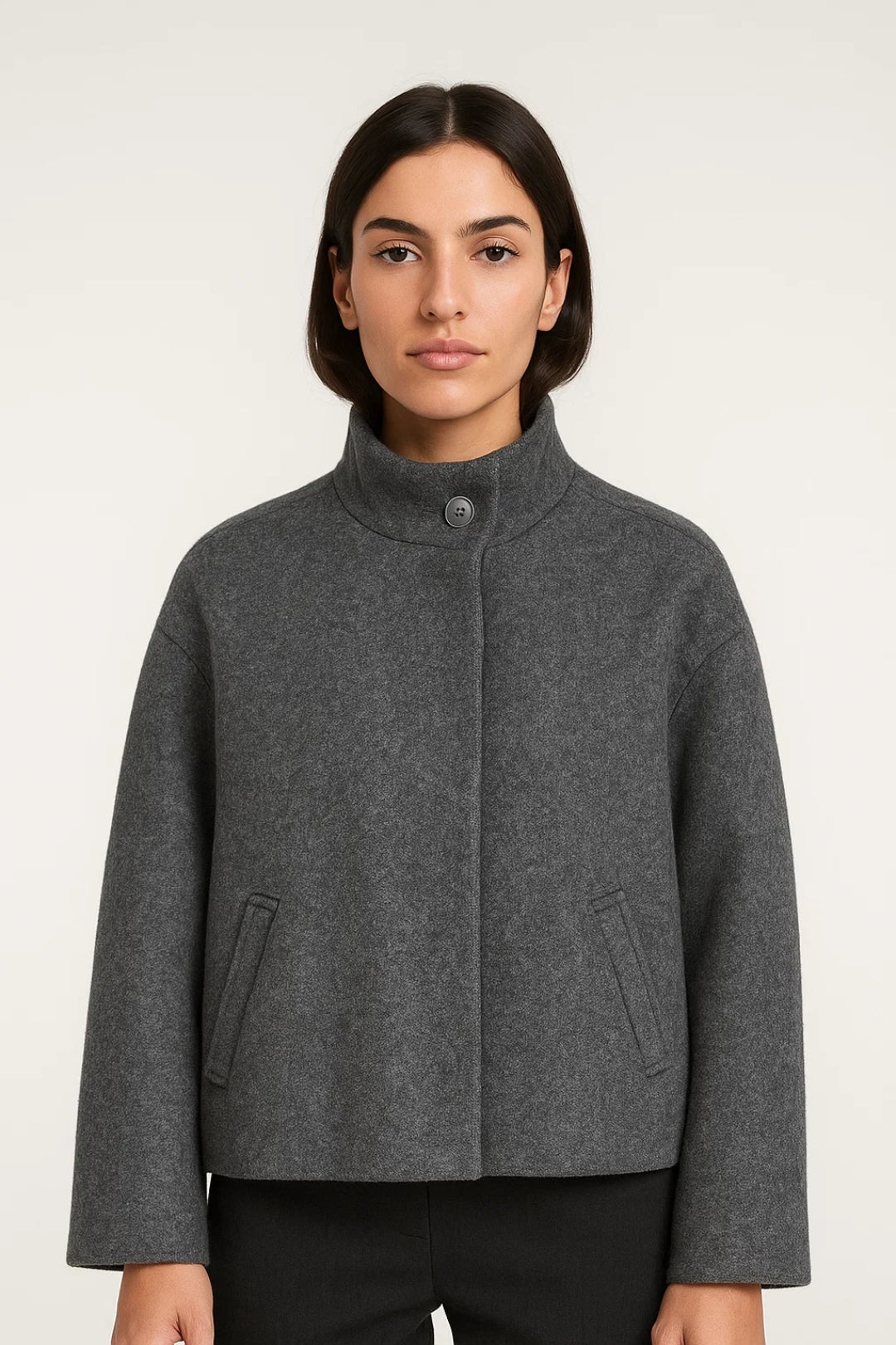 Kurze Damenjacke mit Stehkragen | Verdeckte Knopfleiste | Zeitlos und Elegant